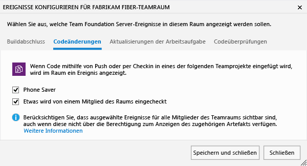 Code changes tab on the Configure Events dialog box