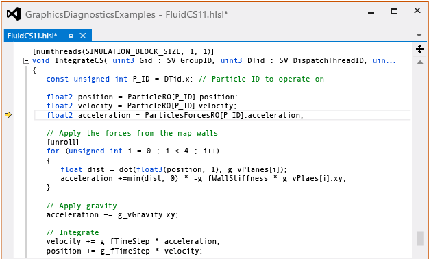 Debuggen des IntegrateCS-Compute-Shaders