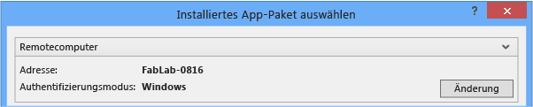 "Installiertes App-Paket auswählen" für ein Remotegerät