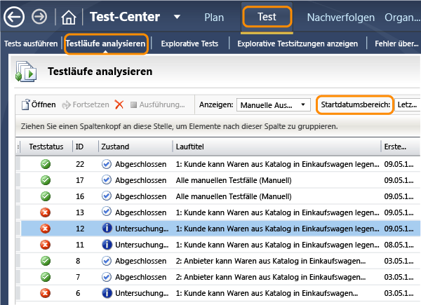 Testläufe analysieren