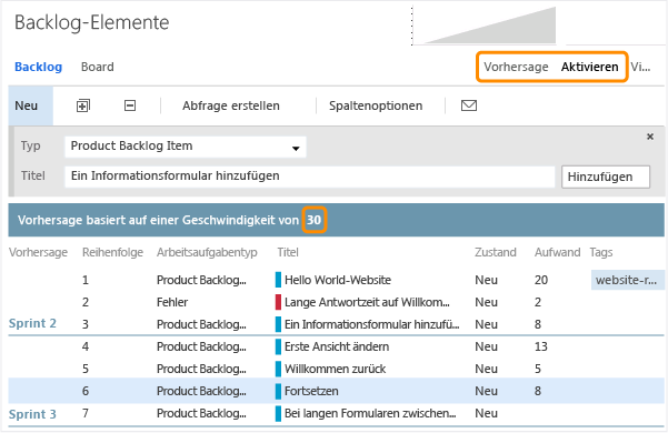 Durch Änderung der Geschwindigkeit werden die Vorhersagelinien geändert