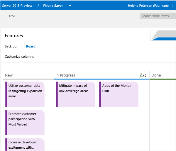 Alle Teamelemente werden auf dem Kanban-Masterboard angezeigt