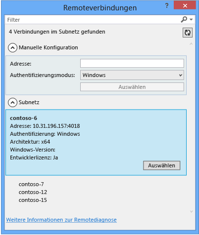 Dialogfeld "Remoteverbindungen"