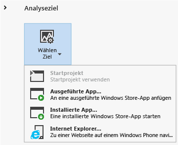 Analyseziel für Diagnosetool auswählen