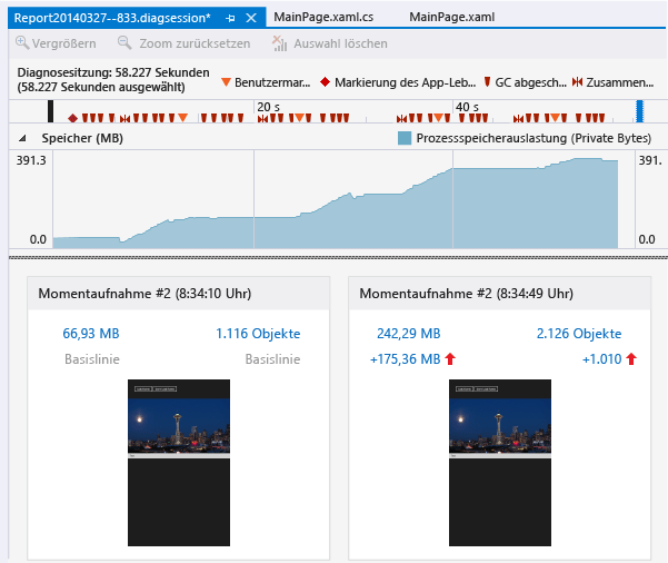 Übersichtsseite "Speicherauslastung"