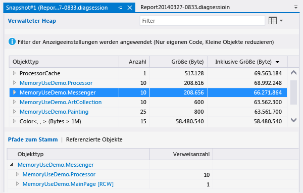 Speicherauslastung Snapshot-Bericht