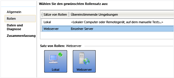 Wählen Sie die Lab-Umgebung auf der Registerkarte "Rollen" aus.