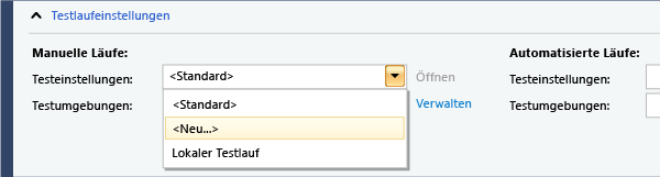 Wählen Sie Testeinstellungen aus, oder erstellen Sie sie.