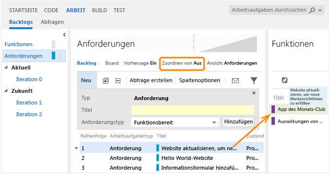 Anforderung einer Funktion zuordnen