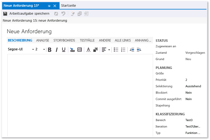 Arbeitsaufgabenformular - Anforderung