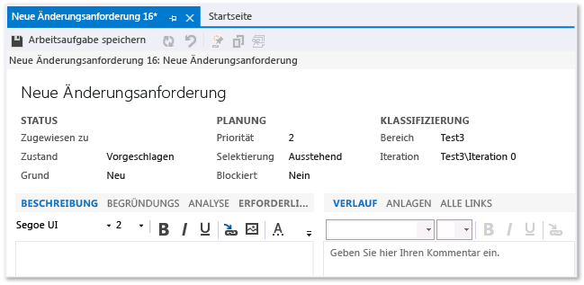 Arbeitsaufgabenformular - Änderungsanforderung