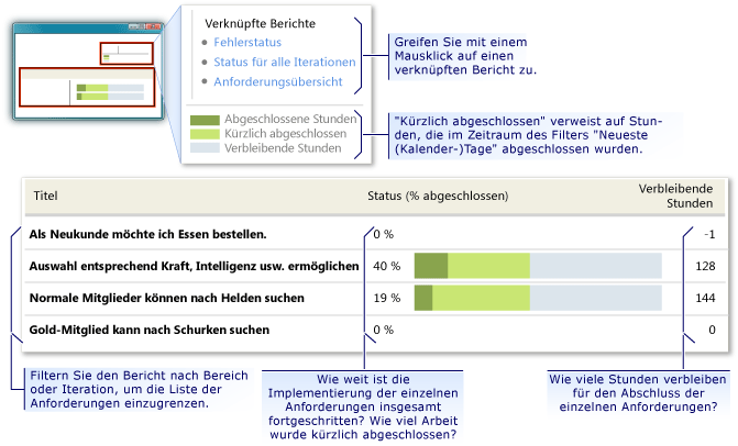 Bericht "Anforderungsstatus"