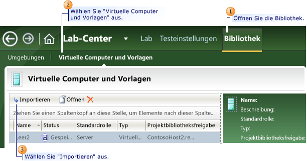 Schritte zum Importieren eines virtuellen Computers oder einer Vorlage aus SCVMM