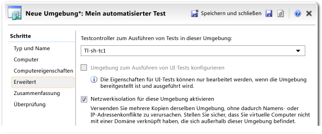 Assistent für Lab-Umgebung – Erweiterungsseite