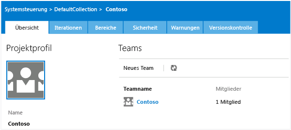 Verwaltungskontext für Team Web Access