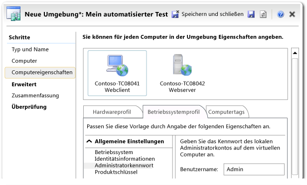 Assistent für Lab-Management-Umgebung – Computereigenschaftenseite