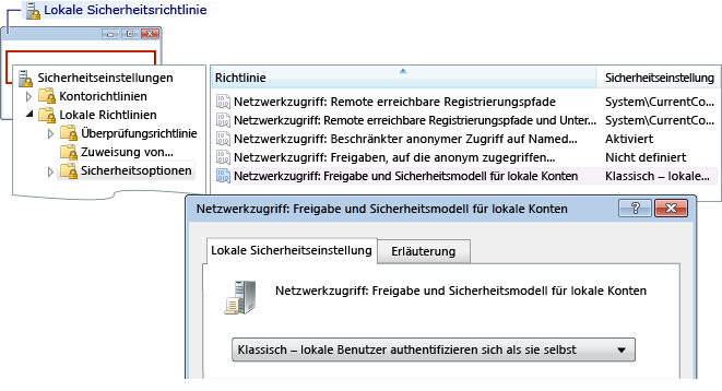 Sicherheitsoptionen für Richtlinie zur lokalen Sicherheit