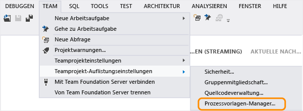 Prozessvorlagen-Manager öffnen