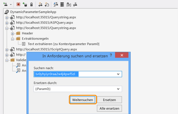 Text für den Parameter suchen und ersetzen