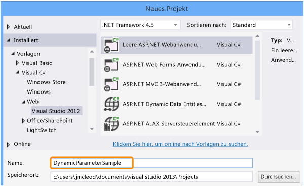 Leeres ASP.NET-Webanwendungsprojekt erstellen