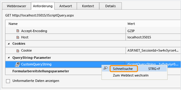 Schnellsuche verwenden, um den dynamischen Parameter zu isolieren