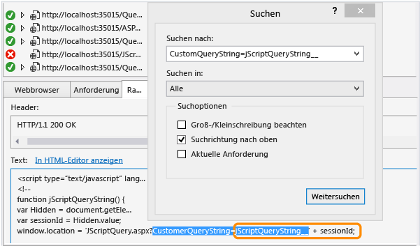 Schnellsuche verwenden, um den dynamischen Parameter zu isolieren