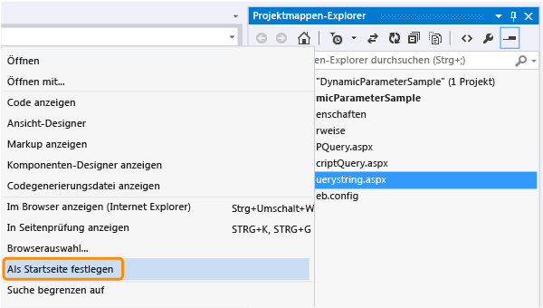 Startseite auf Querystring.aspx festlegen