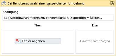 Aktivität bei Benutzerauswahl einer gespeicherten Umgebung