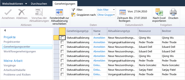 Approval Center with Status Update