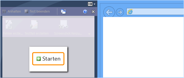 Test Runner hebt Startschaltfläche hervor