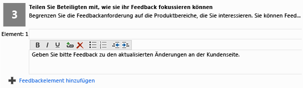 Textfeld für Feedbackfokus im Formular zur Feedbackanforderung