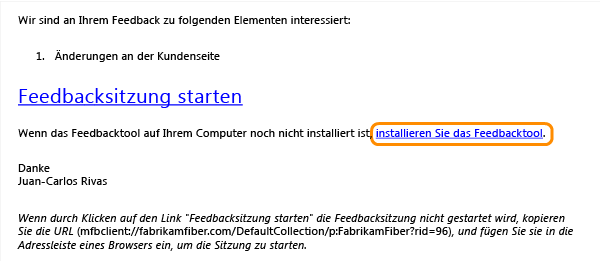 Install the feedback tool link on the Feedback Request email