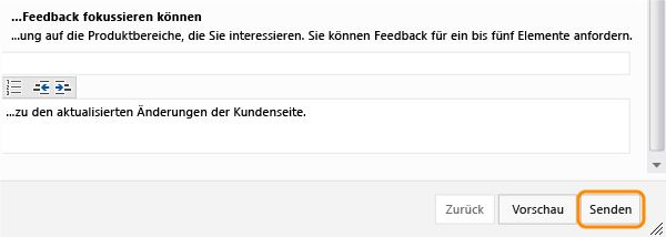 Schaltfläche "Senden" im Formular zur Feedbackanforderung