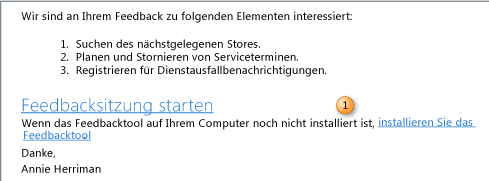 Install the feedback tool link on the Feedback Request email