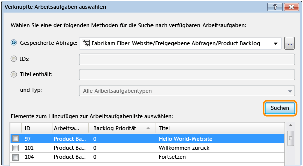 Arbeitsaufgaben aus der Abfrage finden zum Verknüpfen mit