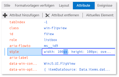 Registerkarte "Attribute"