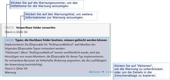 Erweiterte Codeanalysewarnung