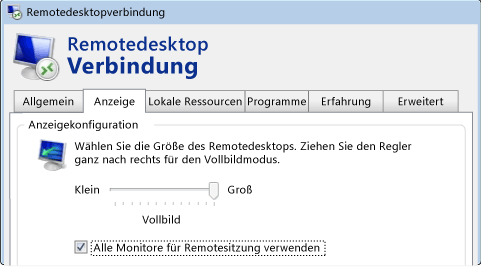 Multimonitor-Kontrollkästchen für Remote Desktop Connection (RDC)