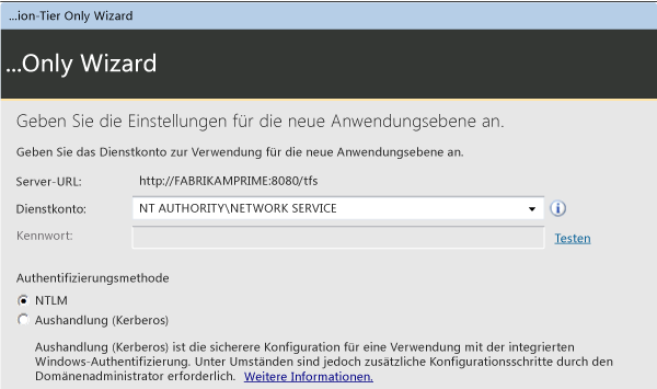 Die Standardauswahl ist "Netzwerkdienst".