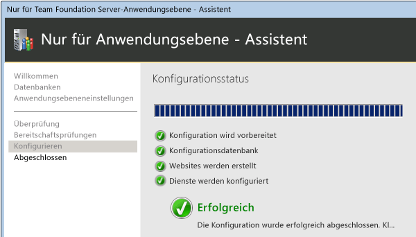 TFS wird nach Erfolg konfiguriert.