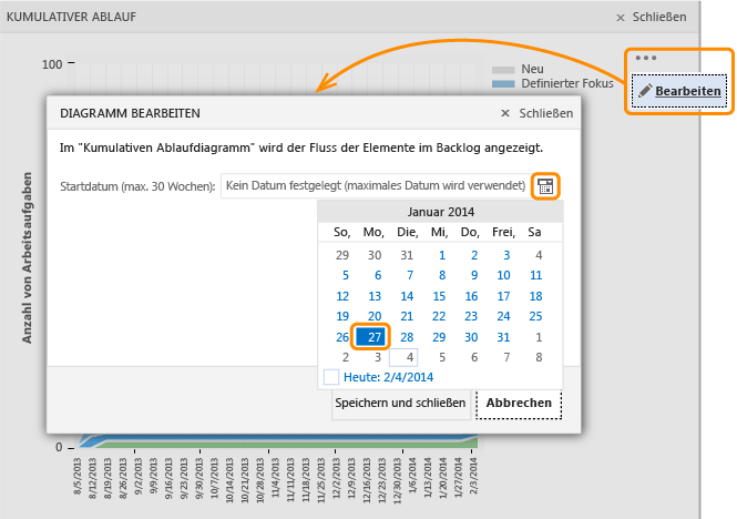 Diagrammstartdatum bearbeiten