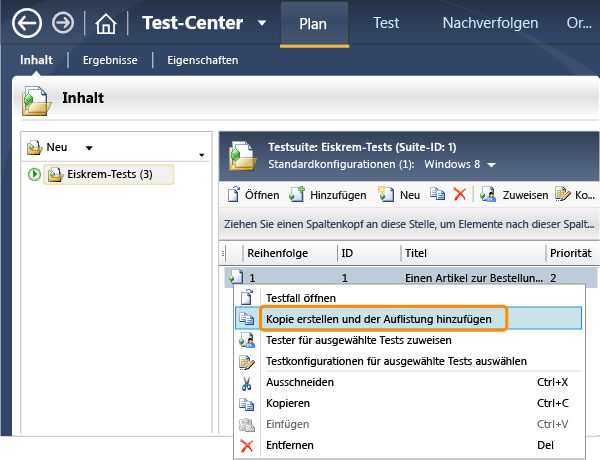 Testfall rechtsklicken und "Kopie erstellen" klicken