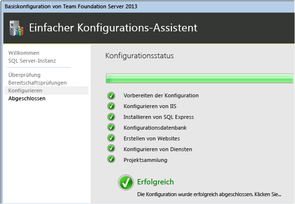 TFS wurde erfolgreich installiert.