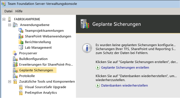 Knoten zum Planen von Sicherungen in der Konsole