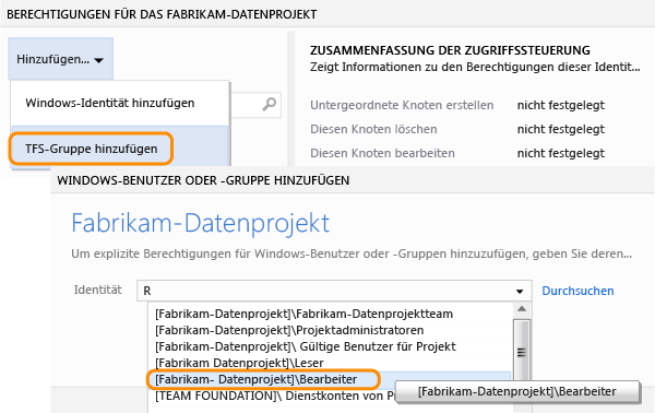 Der Liste von TFS-Gruppen eine Gruppe hinzufügen