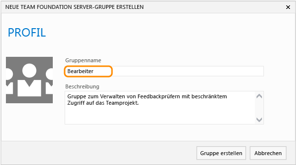 TFS-Gruppe für Bearbeiter erstellen