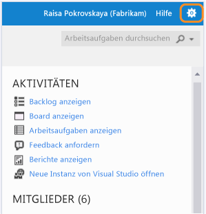 Zahnradsymbol zum Öffnen der Verwaltung wählen