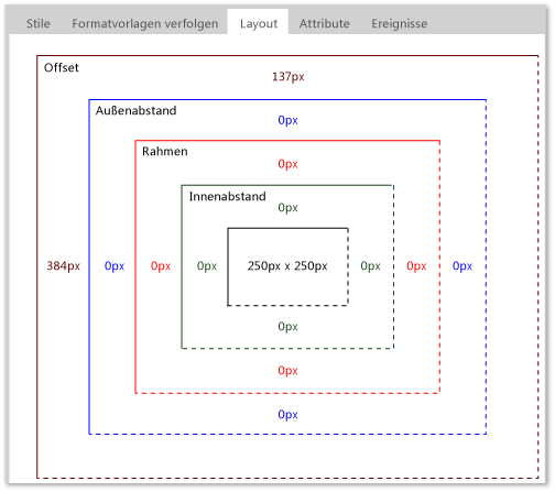 Registerkarte "Layout" des DOM Explorer