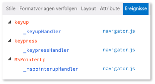 Registerkarte "Ereignisse" des DOM Explorer