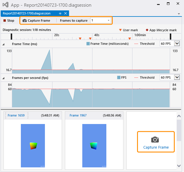 Sammeln von Frames mithilfe des GPU-Auslastungstools.